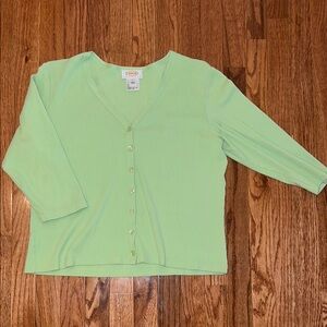 Talbots Lime Green Button Down Quarter Sleeve Cardigan Women’s Size Petite Large